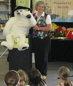 Sally with her ventriloquist puppet Snowflake