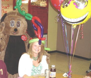 Sally delivering a telegram in her full-length dog costume