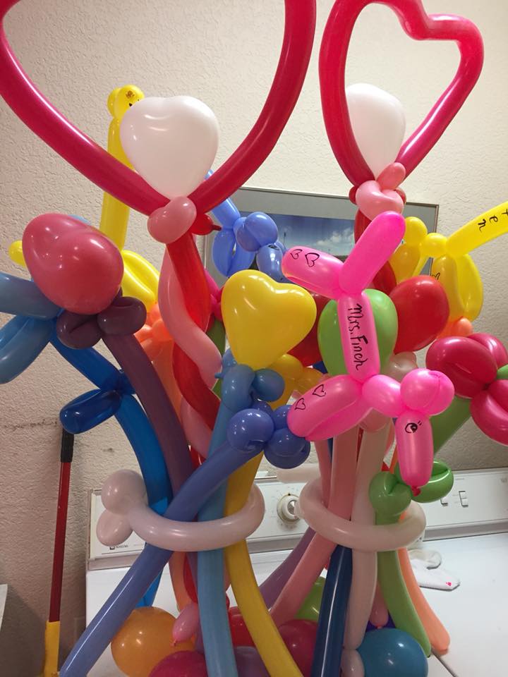 A beautiful balloon bouquet created by Sally for a Valentine telegram